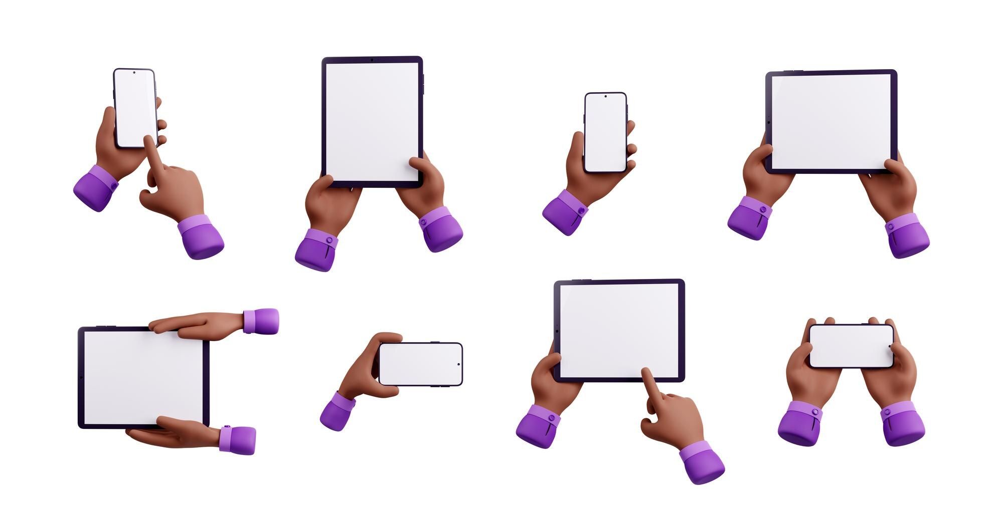 3D Render Black Hands Holding Electronic Devices